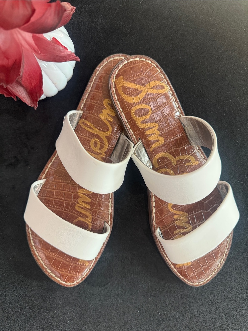 Sam Edelman White Double-Strap Leather Slide Sandals Size 9